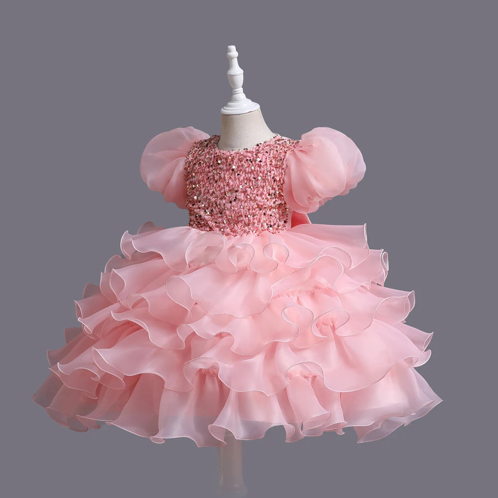 Child Dress Pink Princess Trailer Dress Kid Dress Flower Dress 4 to 12 year  girl piano performance dress