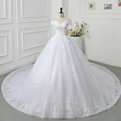 Pretty Off The Shoulder Lace Wedding Dress Wedding Gown Vintage Appliques Beading Bridal Dresses Plus Size Ball Gown Trouwjurk