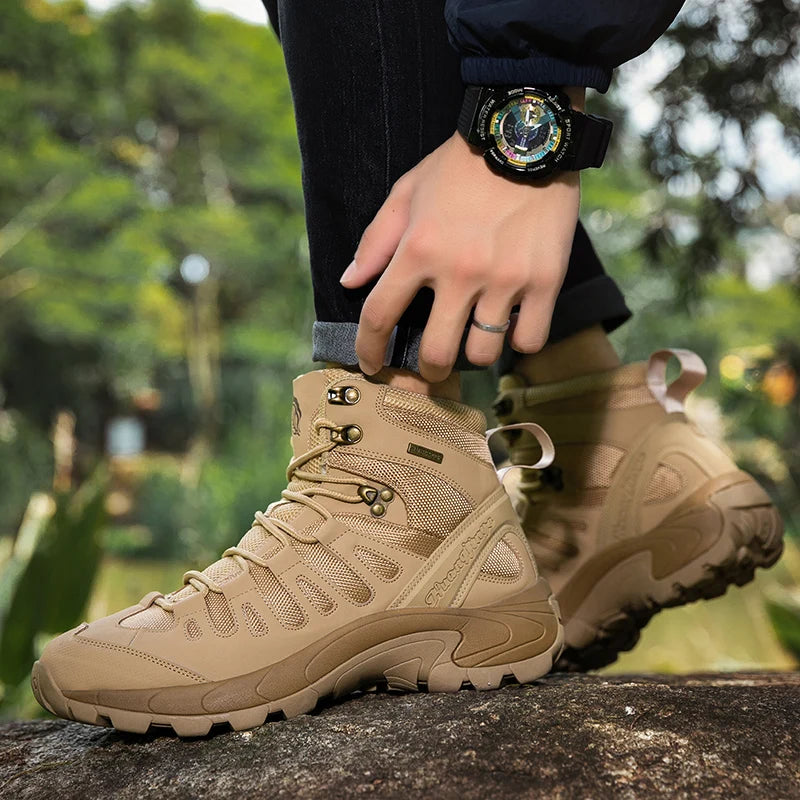 Summer Fashion Men Boots Outdoor Leather Boots Breathable Combat Boots Plus Size 46 Desert Boots Walk Shoes Autumn