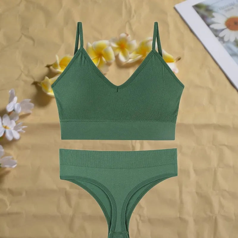 Women's Seamless  Underwear Set Bra And Thongs Lingerie Low Waist Panties