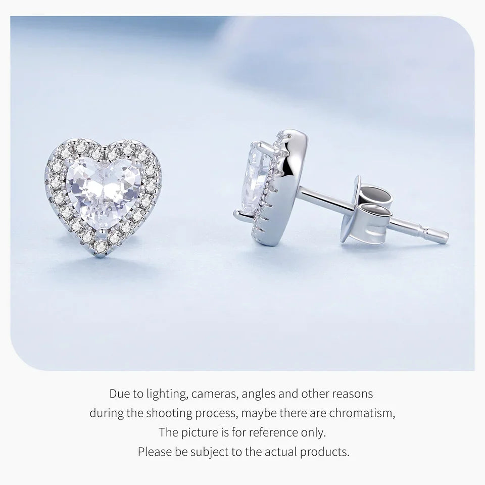 BAMOER Gold Plated Halo CZ Stud Earrings 925 Sterling Silver Hypoallergenic Classic Elegant Heart Earrings Jewellry BSE894