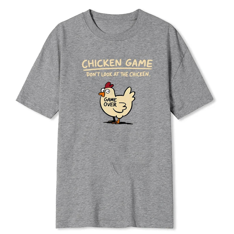 Chicken Game Don't Look At The Chicken Pattern Print T-Shirt Men Casual Daily Outdoor Round Neck Short Sleeve T Shirt Mens Top