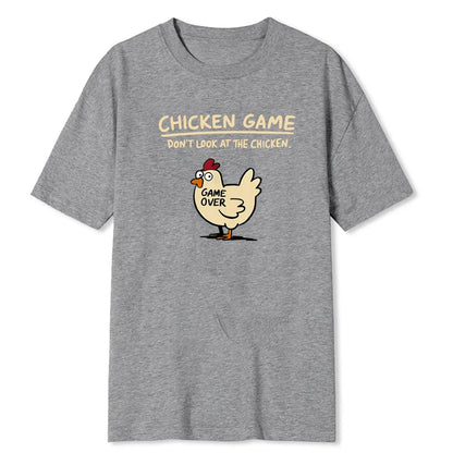 Chicken Game Don't Look At The Chicken Pattern Print T-Shirt Men Casual Daily Outdoor Round Neck Short Sleeve T Shirt Mens Top