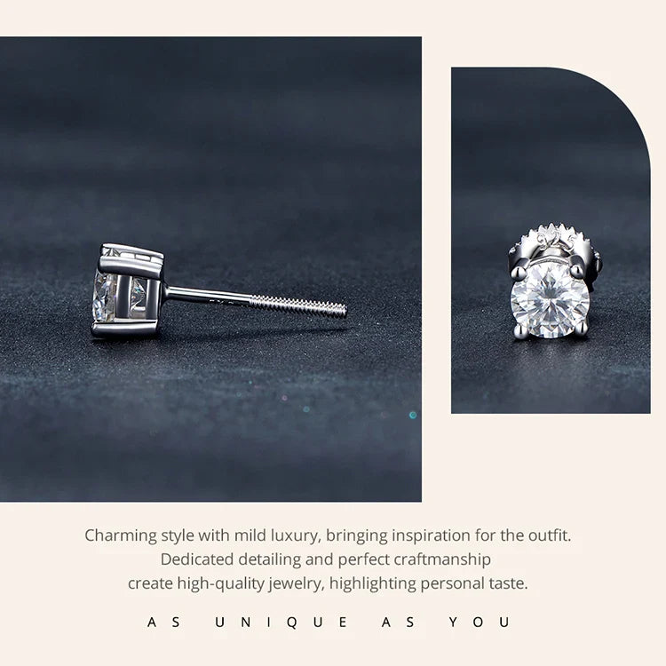 BAMOER 4 Prongs Moissanite Earrings for Women Solid 925 Sterling Silver 2CT VVS1 Lab Diamond Sparkling Classic Wedding Jewelry