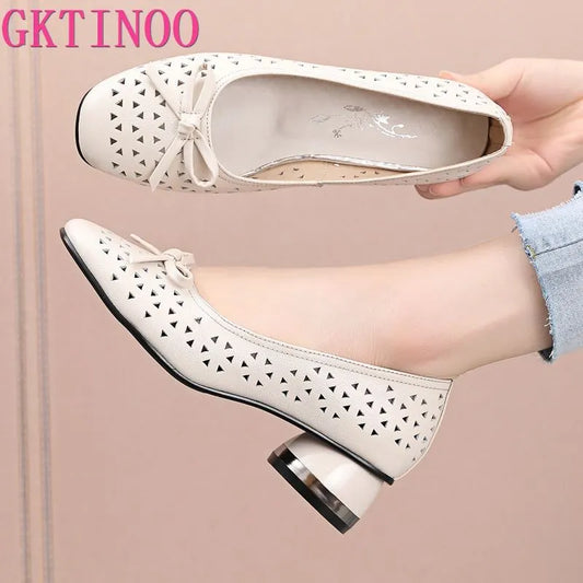 GKTINOO 2023 Summer Fashion Ladies Shoes Hollow Women Casual Med High Heels Tenis Feminino Genuine Leather Sandals Plus Size