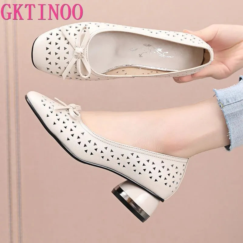 Summer Fashion Ladies Shoes Hollow Women Casual Med High Heels
