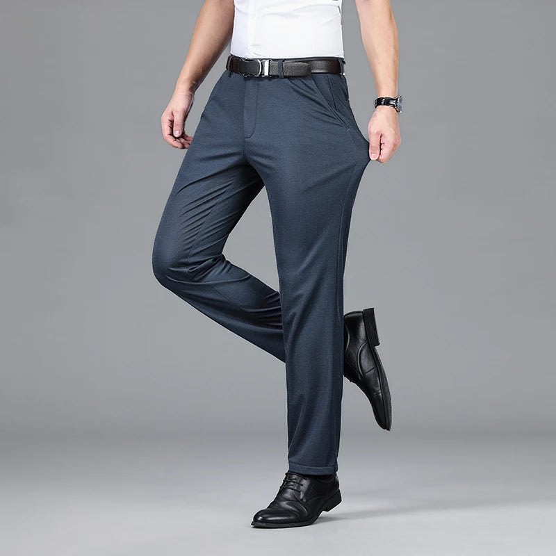 Lyocell Men's Elastic Casual Pants Classic Loose Straight Business Suit Trousers