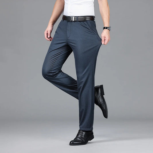 Lyocell Men's Elastic Casual Pants Classic Loose Straight Business Suit Trousers