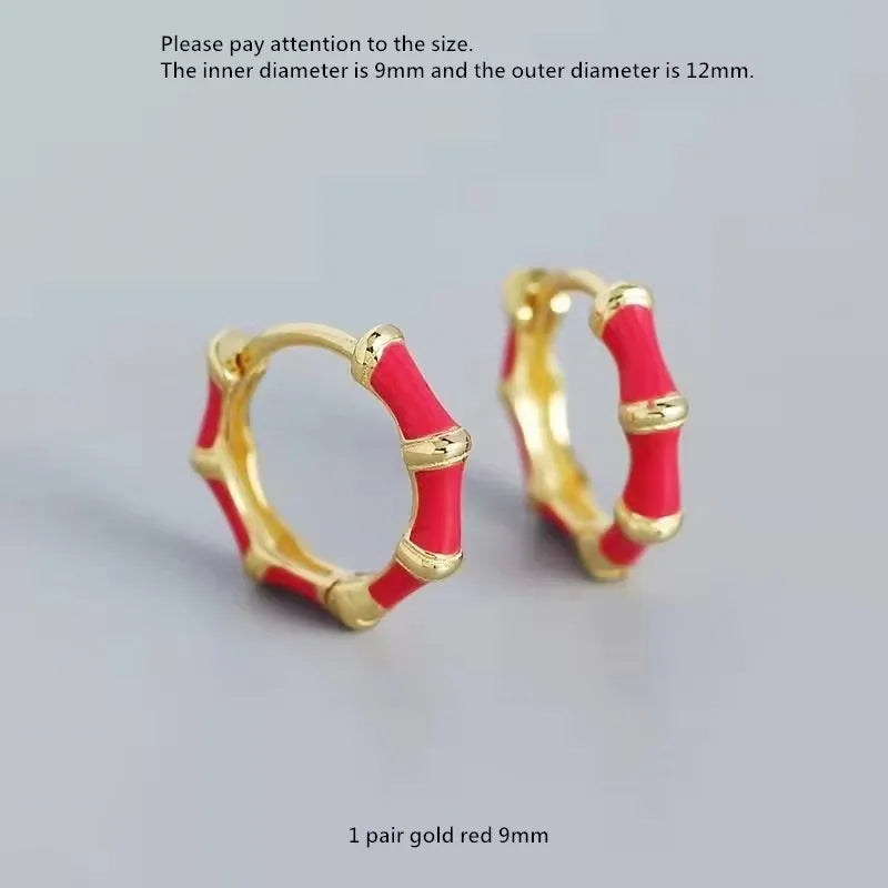925 Sterling Silver Earring Colorful Dripping Oil Material Ear Ring Ear Buckle Rhombus Shape Trend Wild Girl Women Boy Ear Jewel