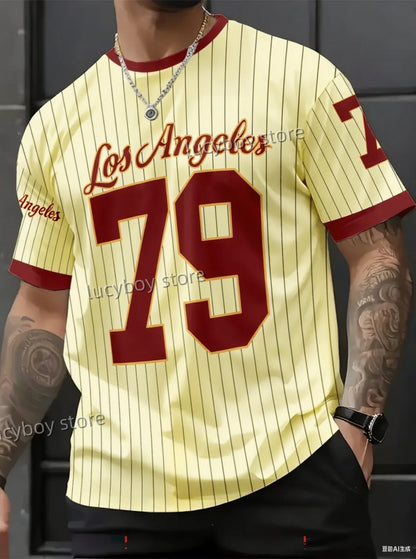 NEW IN  American Style 79 LOS ANGELES T-Shirt  Men  Short Sleeve O- Neck sport Tee Vintage Basketball T-shirt Men Clothes