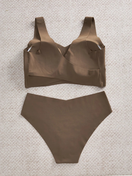 Women Underwear Set Push Up Bra Ice Silk Breathable Wireless