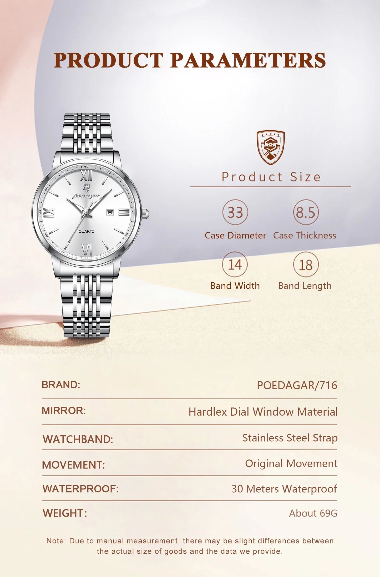POEDAGAR Original Fashion Watch For Woman Waterproof Luminous Date Ladies Watch Stainless Steel Quartz Business Women's Watches