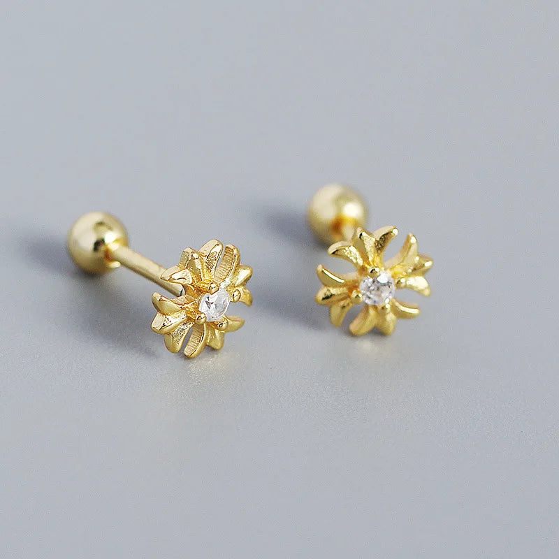WANTME 925 Sterling Silver Fashion Korean Petal Screw Bead Stud Earrings for Women Charm Ear Bone Piercing Jewelry Accessories