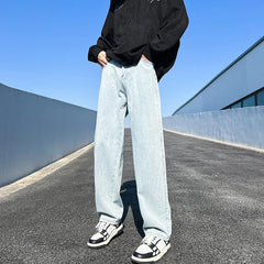 Men's Denim Wide-leg Pants Korean Style Straight Loose Jeans Street Hip-hop