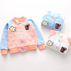 Embroidery Mandarin Collar Color Patchwork Cartoon Zipper Jacket For Baby Kids Girls