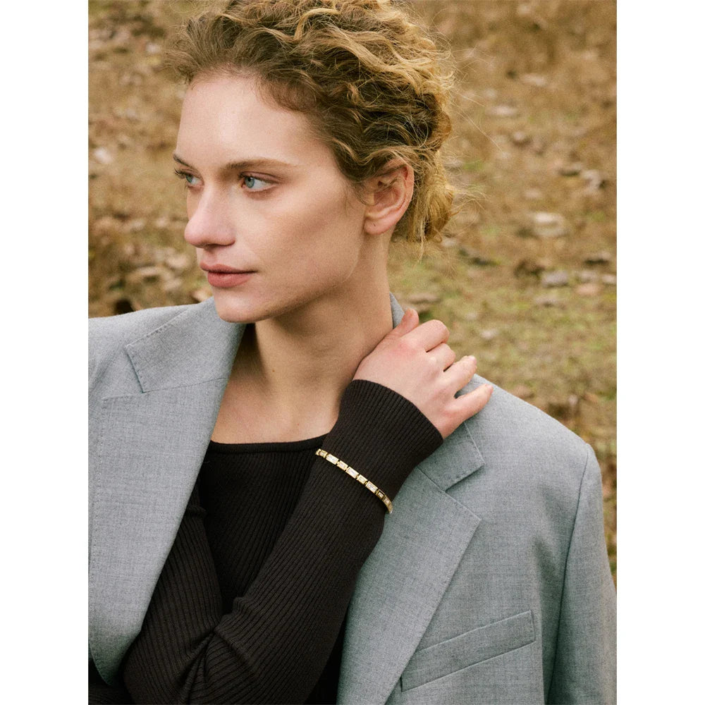 Yhpup Waterproof High Quality Shiny Cubic Zirconia Chain Premium Bracelet Bangle Stainless Steel New Jewelry