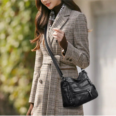 Women's Soft Leather Shoulder Bags Multi-Layer Classic Crossbody Bag