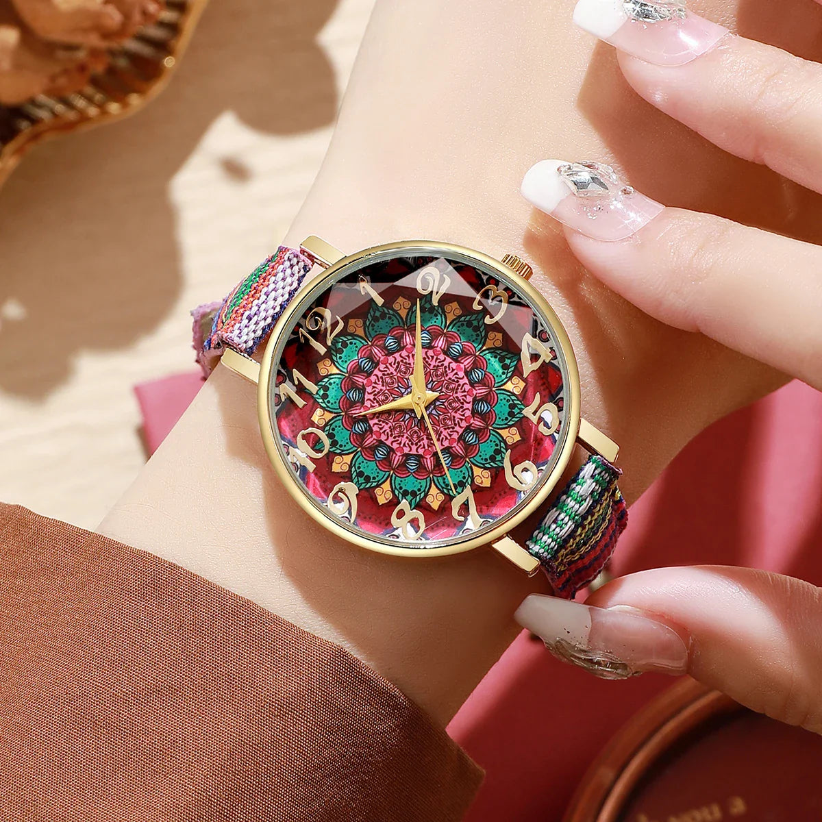 1/2/3/5PCS Fashion Women Watches Vintage Flowers Printed PU Strap Quartz Watch for Women Clock Gift Reloj Mujer（Without Box）