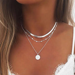 925 Sterling Silver Three-Layer Round Necklace Simple Snake Chain Charm Ball Chain