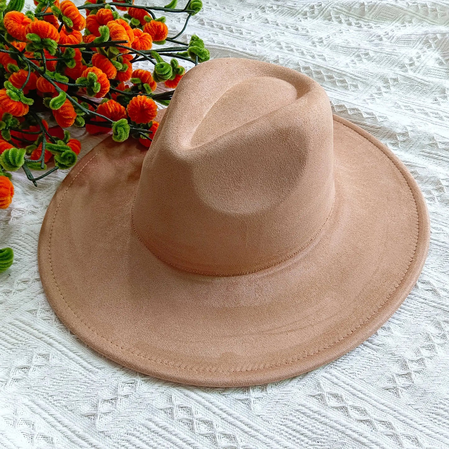 Vegan Suede Fedora Rancher Hats Blank Hats for Burning Multicolor teardrop shaped Top 9.5cm Brim Unisex Jazz Hat Church Hat