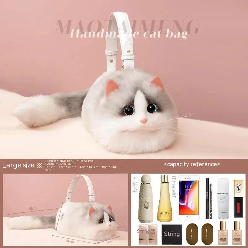 Lolita Plush Cute Cat Bag Women Harajuku Animal Circular Fur Soft Kawaii