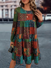 Plus Size Long Sleeved Printed Dress