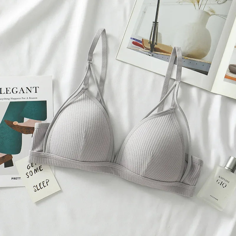 Women Bra Wire Free Brassiere Push Up Lingerie French Triangle Cup Bra