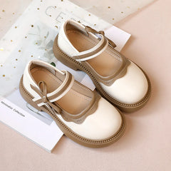 Girl Leather Shoes Bowtie Black Beige School Causal Children Flat Elegant