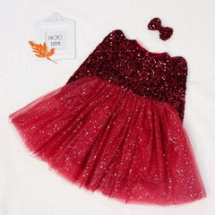 Red Sequins Christmas Dress for Girls Kids Winter Long Sleeve Clothes