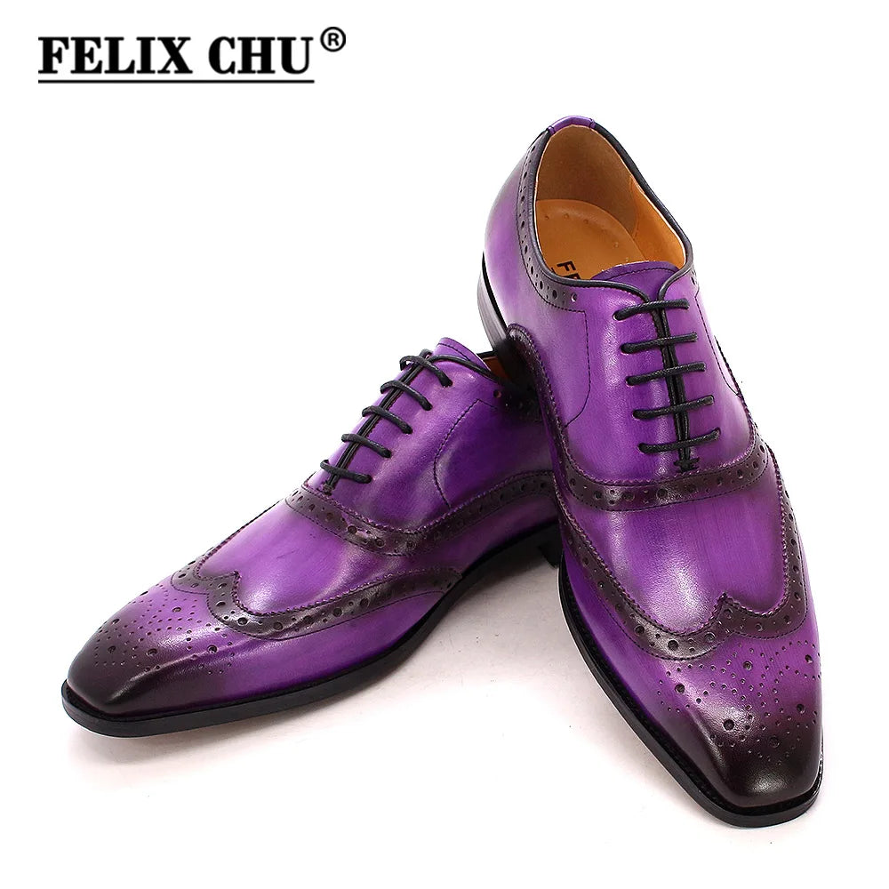Size 7-12 Handmade Men's Wingtip Oxford Shoes Genuine Calfskin Leather Brogue Dress Shoes Classic Business Formal Shoes for Men