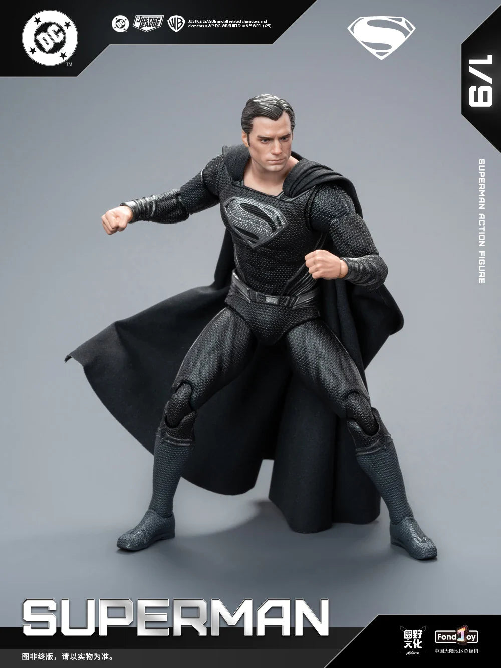 Genuine FondJoy Black Superman 2.0 Action Figure DC Zack Snyder'S Justice League Figures 1/9 Super Man PVC Model Doll Toy Kid
