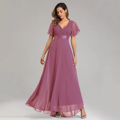 ICCLEK New Style Women V-Neck Chiffon Dress Wedding Evening Party Long Dress Elegant Party Red Dresses For Women 2023 Plus Size