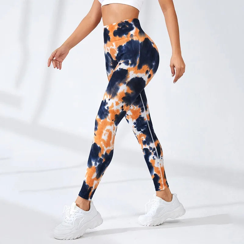 Seamless Tie Dye Leggings Women Knitting Fitness Leggings High Waist