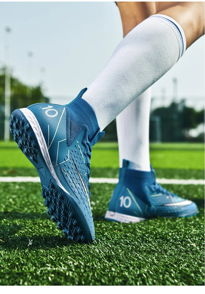 Mens Soccer Cleats High Ankle Football Shoes Long Spikes Outdoor Soccer