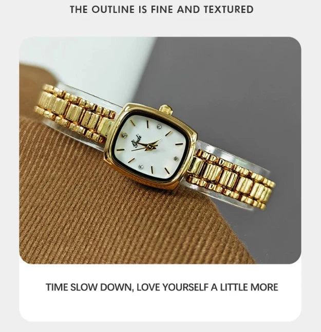 Bracelet Watch Retro TV niche high-end Gold Watches steel strip Waterproof Small Dial Women's Fashion Quartz Clock Wristwatches