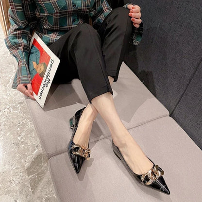 Shoes for Women 2024 Formal Pointed Toe Ladies Summer Footwear Black Normal Leather Casual Low Heel Elegant Free Shipping Offer