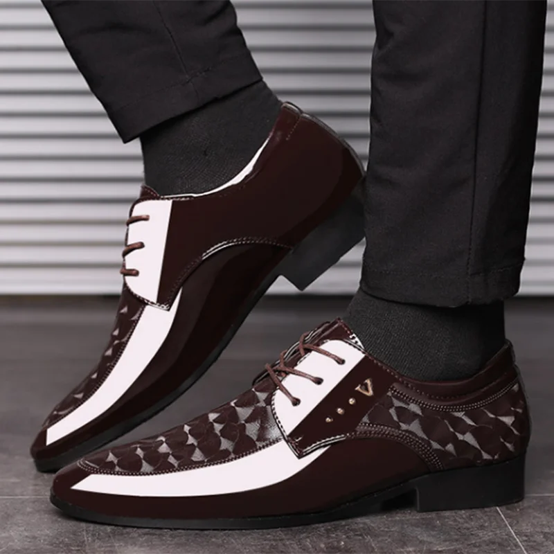 Men Shoes Formal Dress Shoe Black Patent Leather Shoes Men Lace Up Point Toe Business Casual Shoes for Men Wedding Party Office