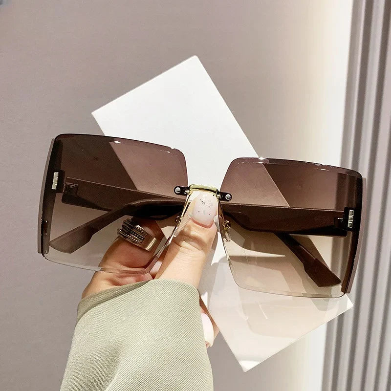 Women Fashion Rimless Beach Gradient Sunglass Original Lady Retro UV400 Eyeglasses