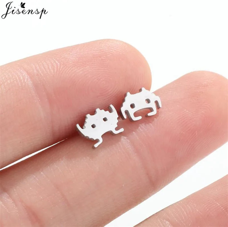 Mini Stainless Steel Earings Fashion Jewelry Cute Heart Music Leaf Bunny Sun Stud Earrings for Women Lion Ear Studs Pendientes