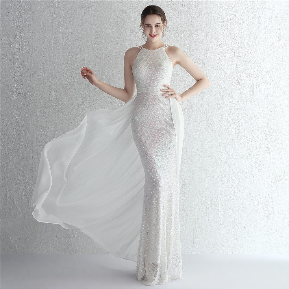 Evening wear Dresses: Evening Dress for Party With Detachable Chiffon Train for Ladies