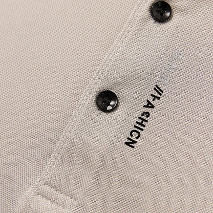 New Men's Business Casual Short Sleeved Shirt with Badge Solid Color Polo Shirt Fashionable Breathable Comfortable Versatile Top