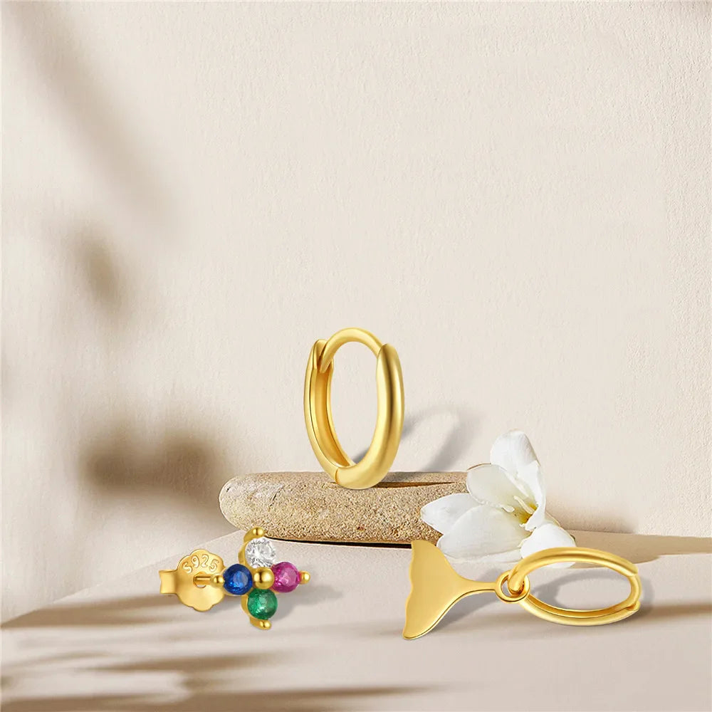 AIDE 925 Sterling Silver 3pcs 4pcs Set Zircon Stud Earrings 18k Gold Star Minimalism Huggies Earring Fine Jewelly Set Party Gift