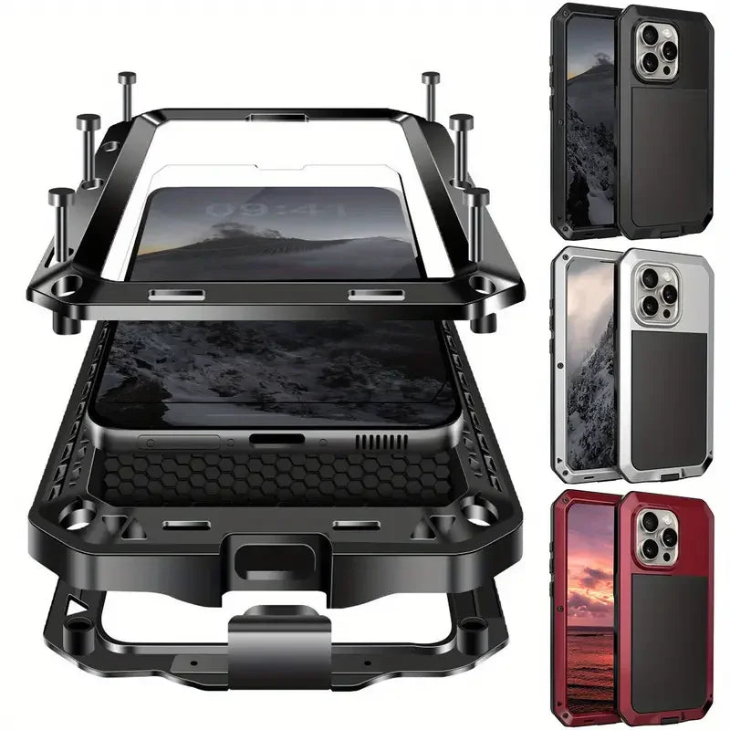 Heavy-duty protective armor metal aluminum shell iPhone 17 16 15 14 13 Mini 12 Pro 11 XS Max XR 16e shockproof protective case