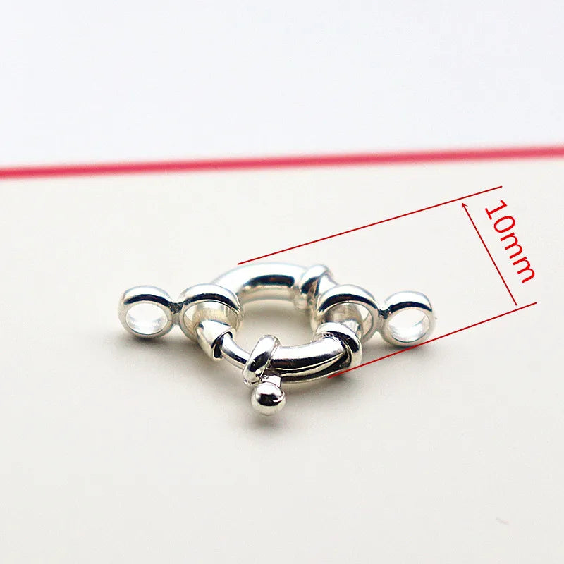 1Piece Solid 925 Sterling Silver Necklace Clasp 10mm Spring with 1 Strand Movable Nautical Ring for Bracelet DIY Jewelry