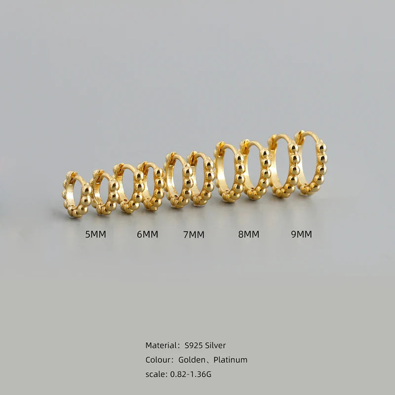 WANTME 925 Sterling Silver Simple Fashion Glossy Beads Gold Huggies Hoop Earrings for Women Gothic Piercing Jewelry Accessories