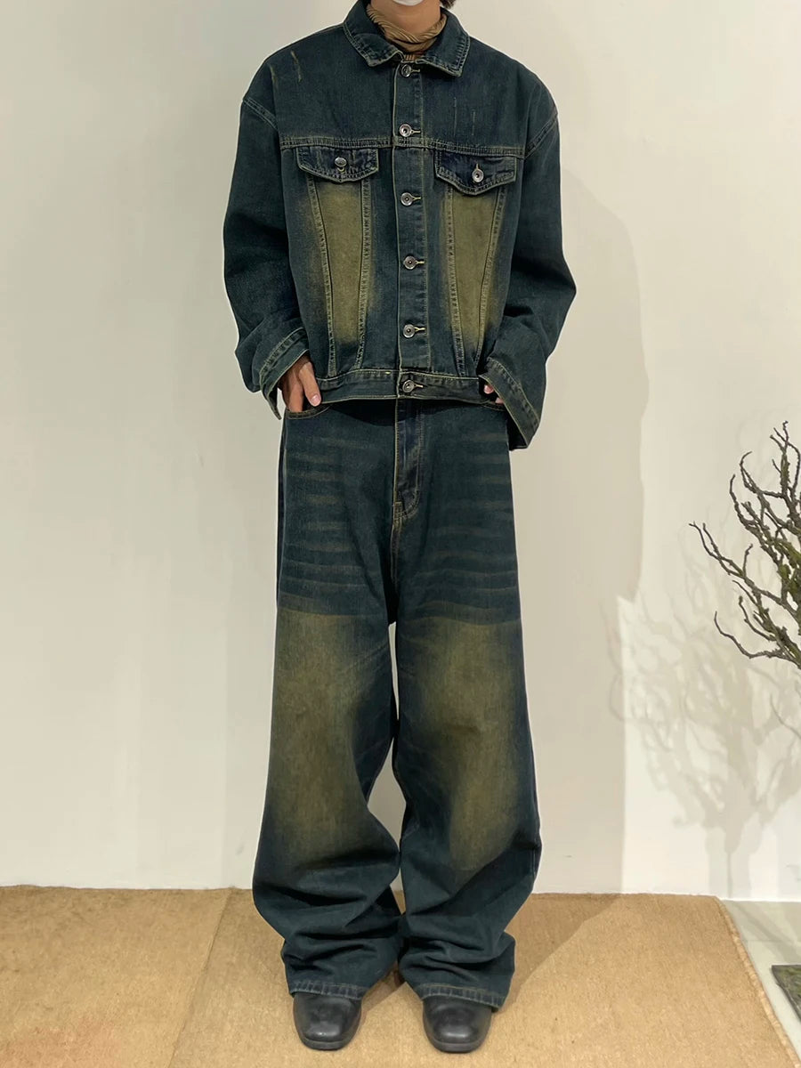 90s Retro Skater Oversized Pants Men Green Wash Adjust-waist