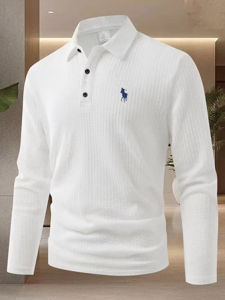 Men's high-end brand exquisite embroidered polo shirt long sleeved 2025 autumn comfortable casual breathable lapel T-shirt top