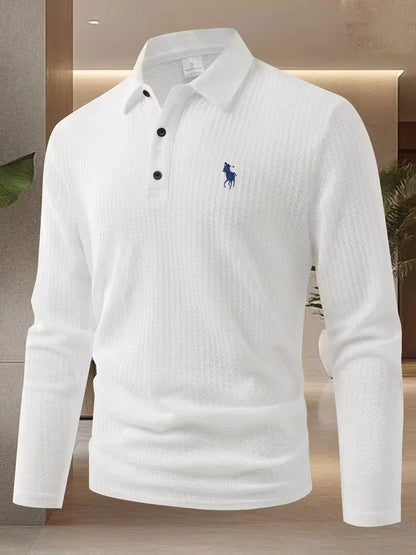 Men's high-end brand exquisite embroidered polo shirt long sleeved 2025 autumn comfortable casual breathable lapel T-shirt top