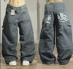 High street hip hop men's and women's pocket loose jeans