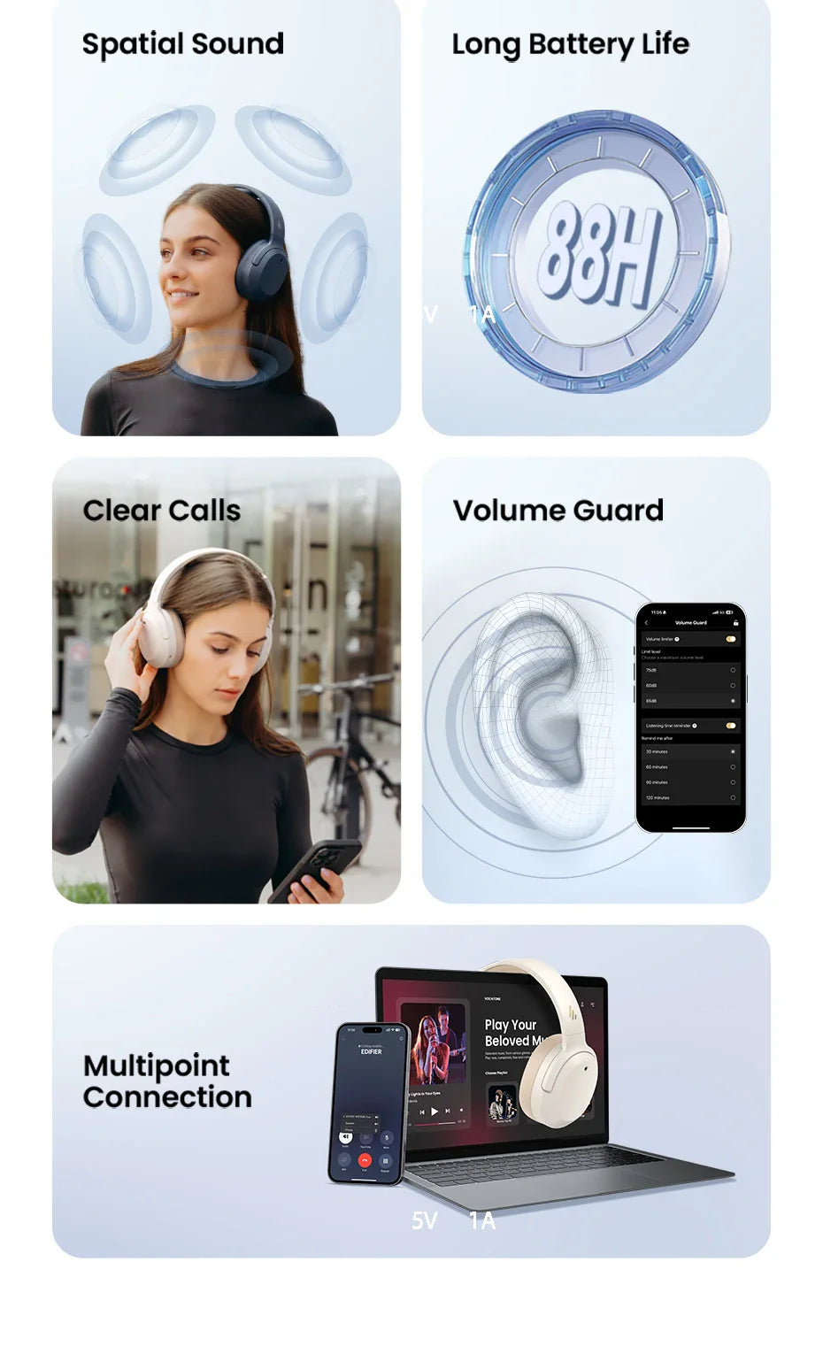 Edifier W820NB Plus(2025 Ver.) ANC Wireless Headphone Bluetooth 6.1 Over-ear Headset -49dB Noise Canelling Earphone Hi-Res Audio